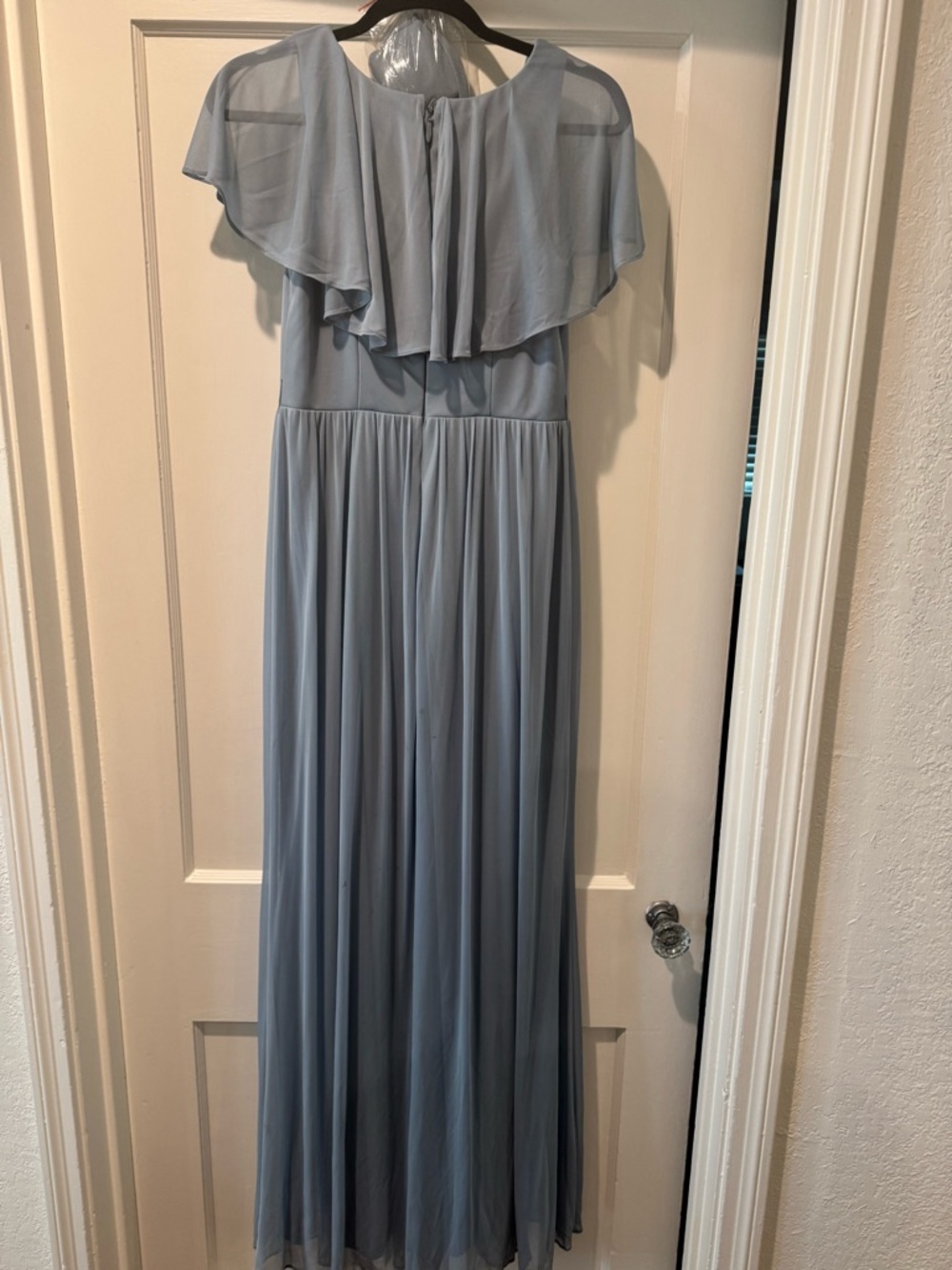 Azazie Dusty Blue Wrap Maxi Dress with Flutter Sleeves in Size A6 - Picture 4 of 8